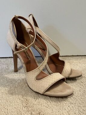 Rebecca Minkoff soft blush snakeskin Open-Toe Ankle-Strap Stilettos